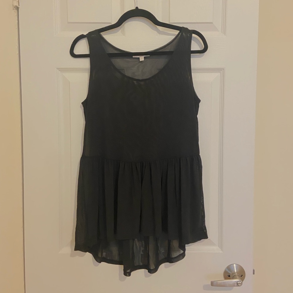 Sheer long peplum black tank
